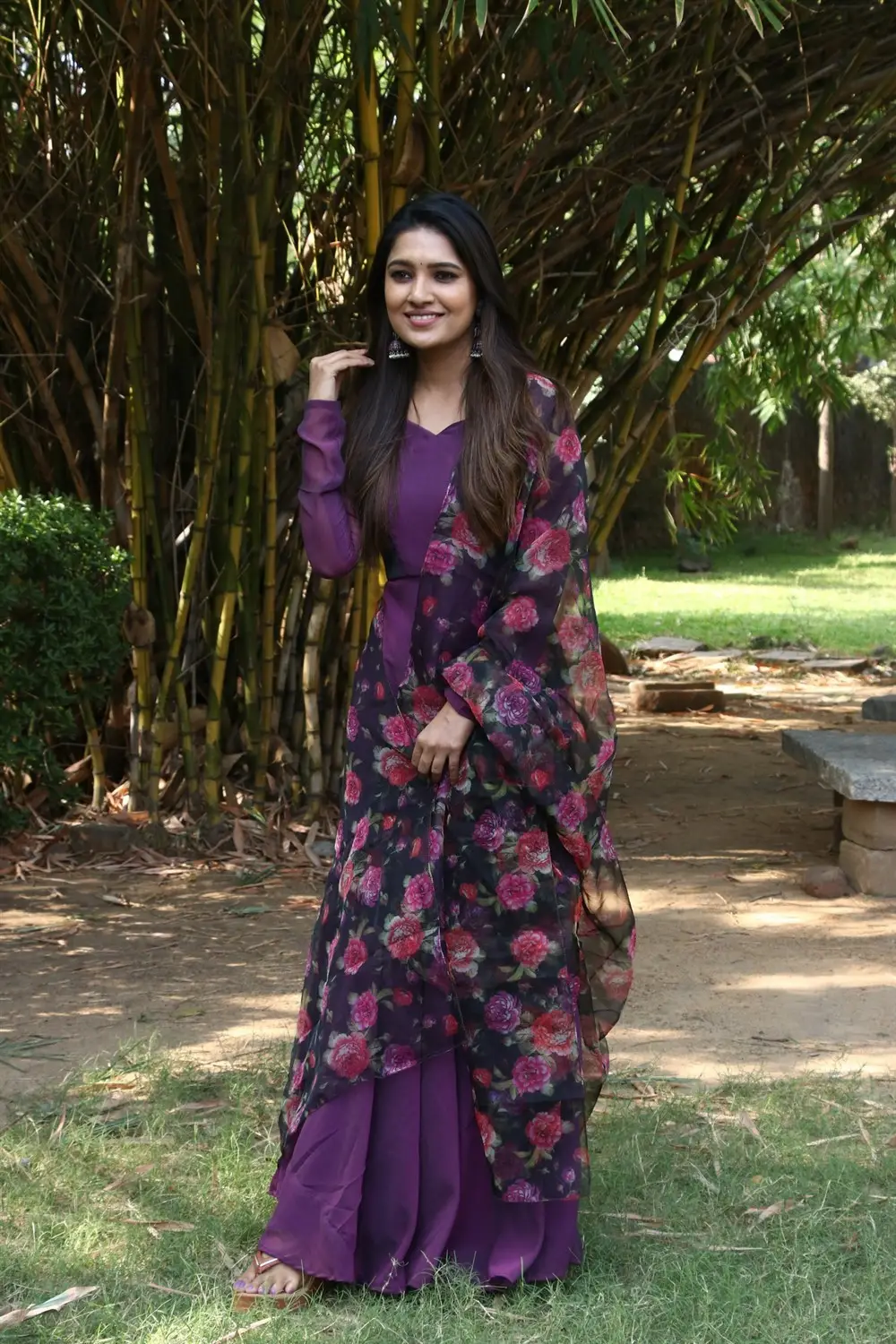 Tamil Actress Vani Bhojan Stills in Violet Dress